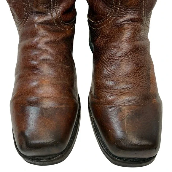 Frye Nash Roper Boots Square Toe Mens 11.5 N Vintage Brown Pebbled Leather